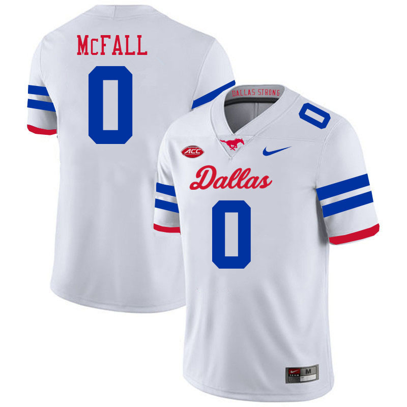 SMU Mustangs #0 Derrick McFall Jersey College Football Uniforms-Dallas White